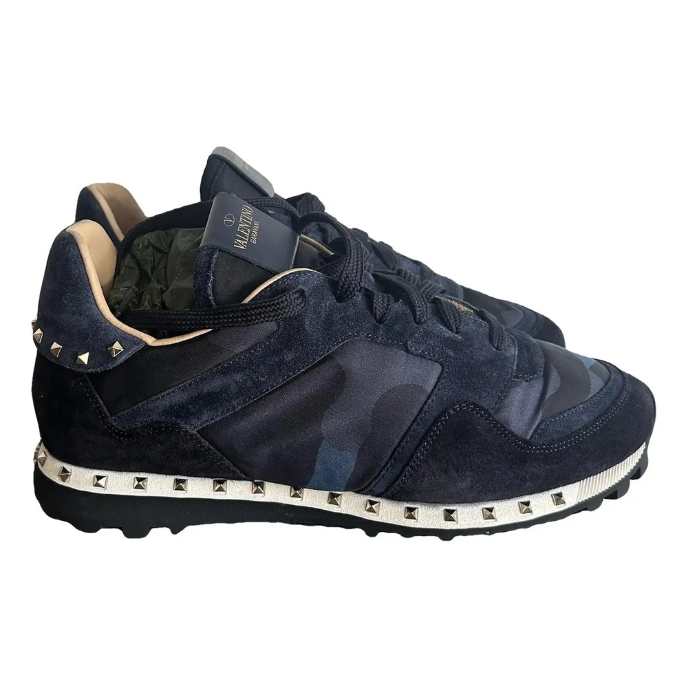 Valentino Garavani Navy Camouflage Suede & Fabric Rockstud Sneakers